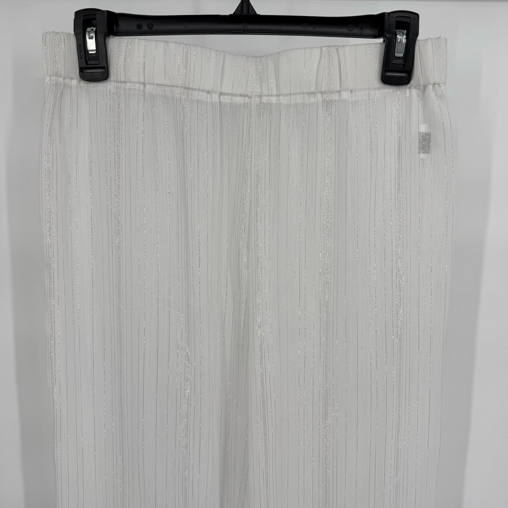 Sheer Pull On‎ Straight Leg Pants Elastic Waist Lightweight Layering Resort Airy